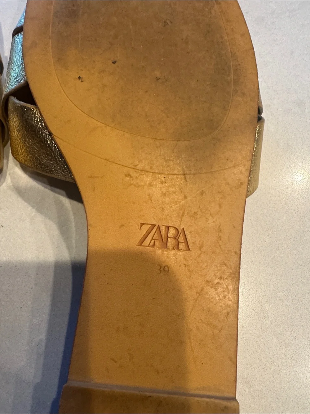 Zara Gold Metallic Leather Slide Sandals size 39 - Picture 5 of 9